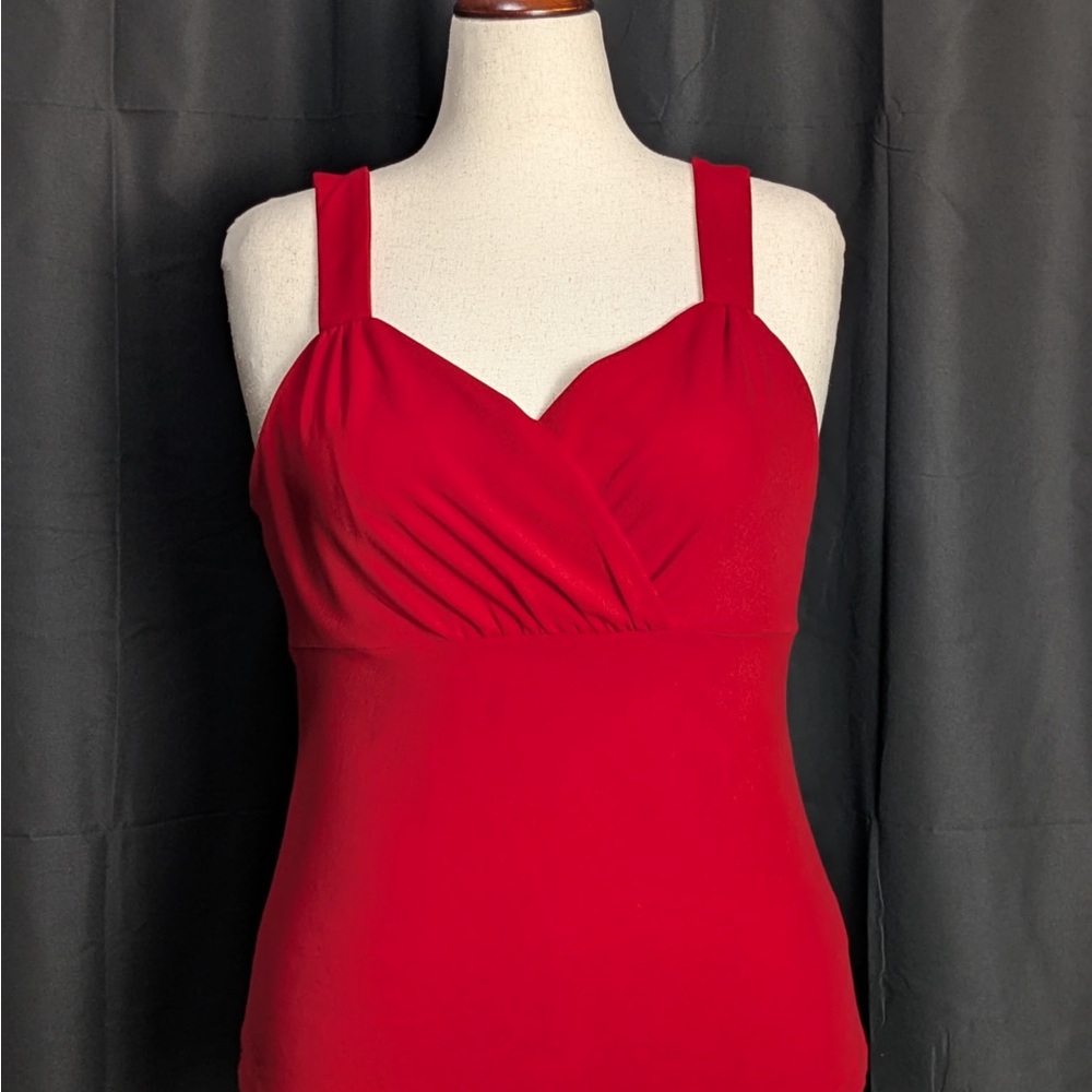 Belle Poque Vintage Women’s Vibrant Red Slim Fitted Ruched Tank Top